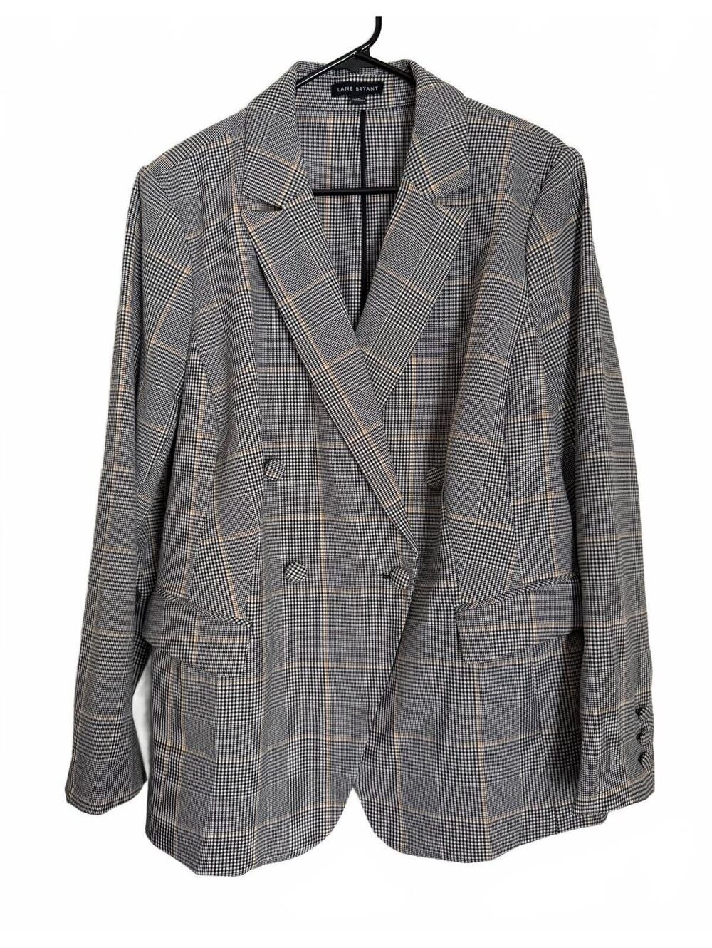 Lane Bryant Blazer Jacket Size 16 Plaid Check Preppy Work Classic Black White